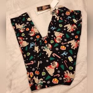 NWT! No Comment Christmas Pug Leggings Sz Large